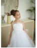 Illusion Neck White Lace Tulle Flower Girl Dress